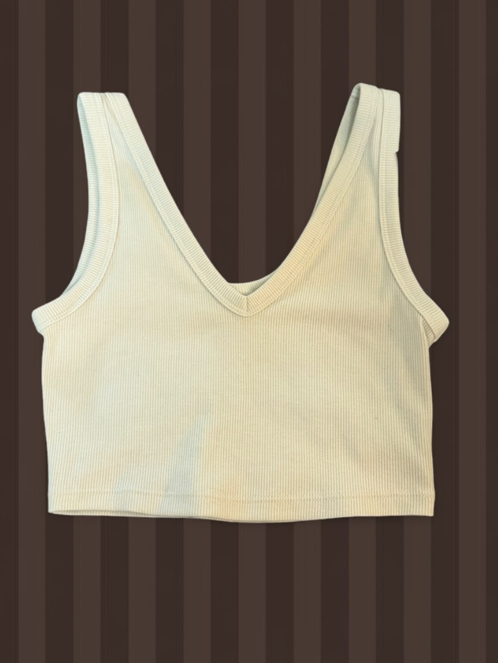 Ribbed V-Neck Cropped Tank Top in Cream
